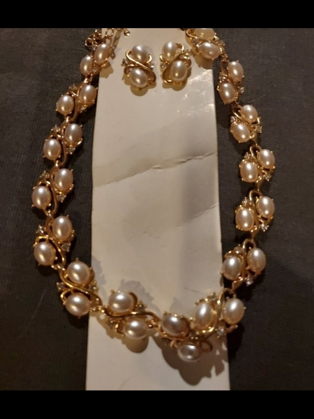 Gold and Pearl Statement Necklace with Matching Earrings